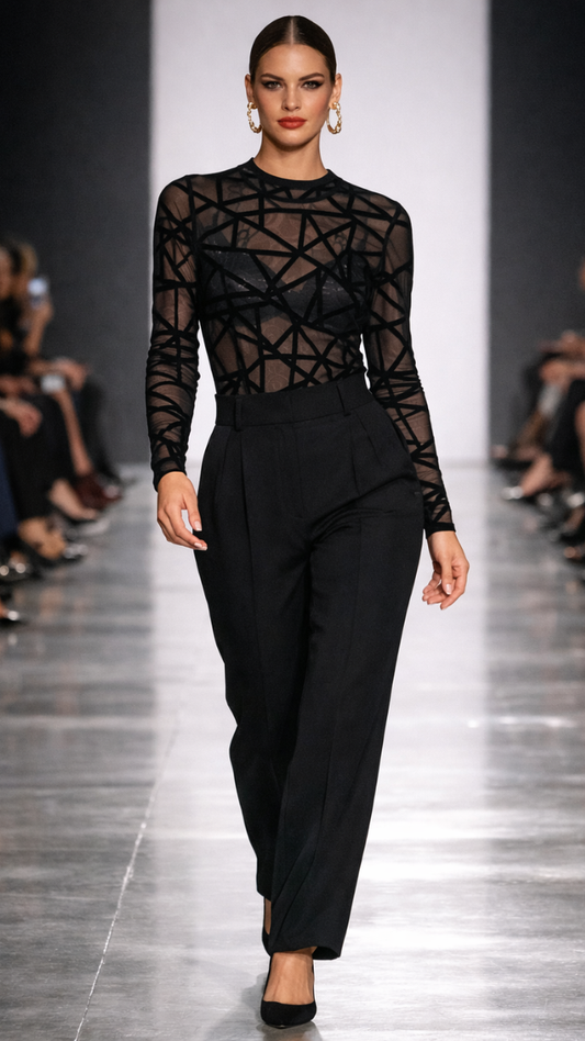 Web Designed High neck See Through Bodysuit FC2233