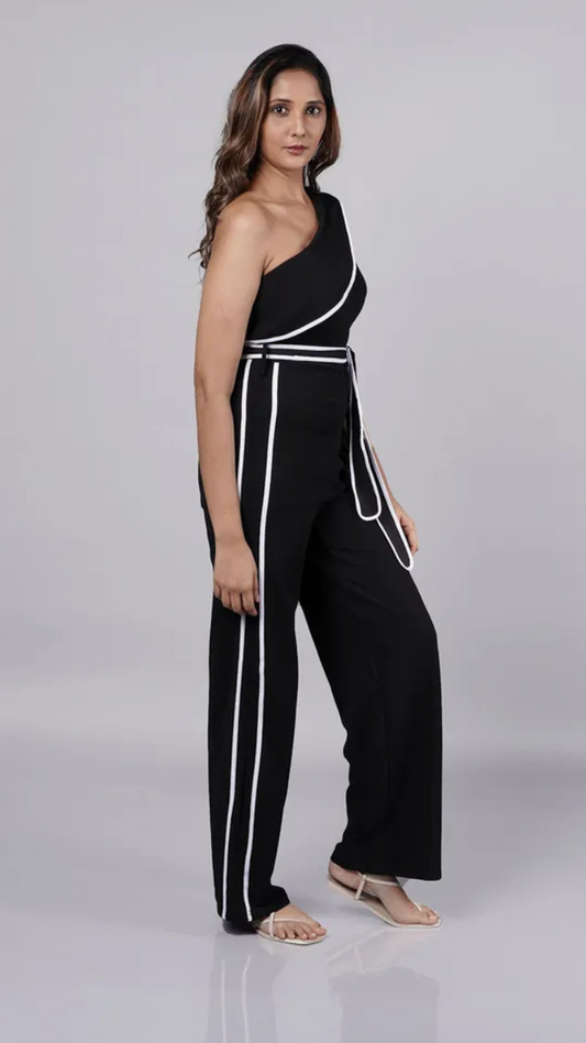 White Border Line One Sleeve Jumpsuit FC1930
