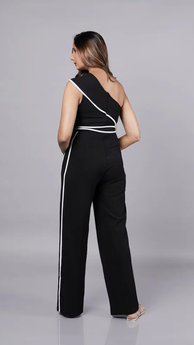 White Border Line One Sleeve Jumpsuit FC1930