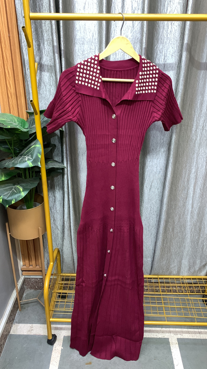 White Dot Broad Collar Stretchable Maxi Dress FC2549