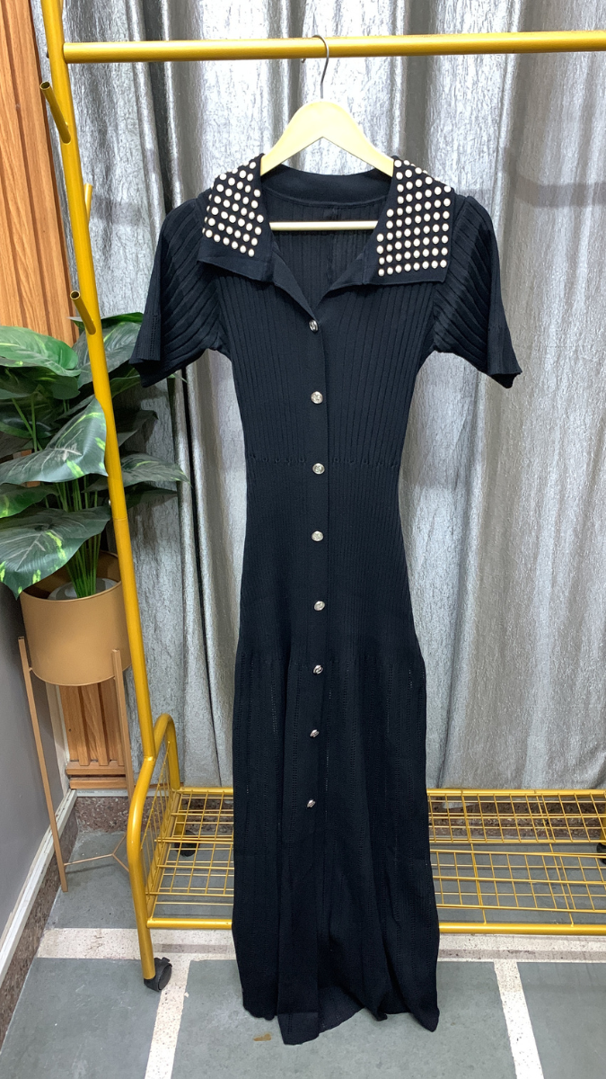 White Dot Broad Collar Stretchable Maxi Dress FC2549