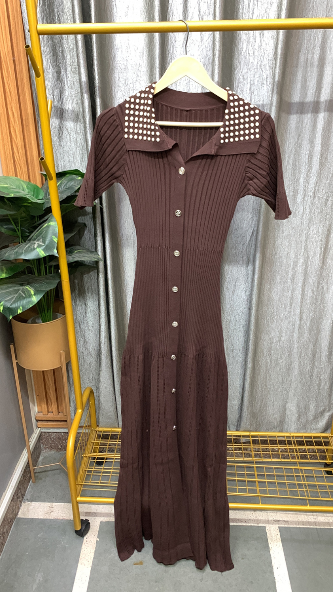 White Dot Broad Collar Stretchable Maxi Dress FC2549
