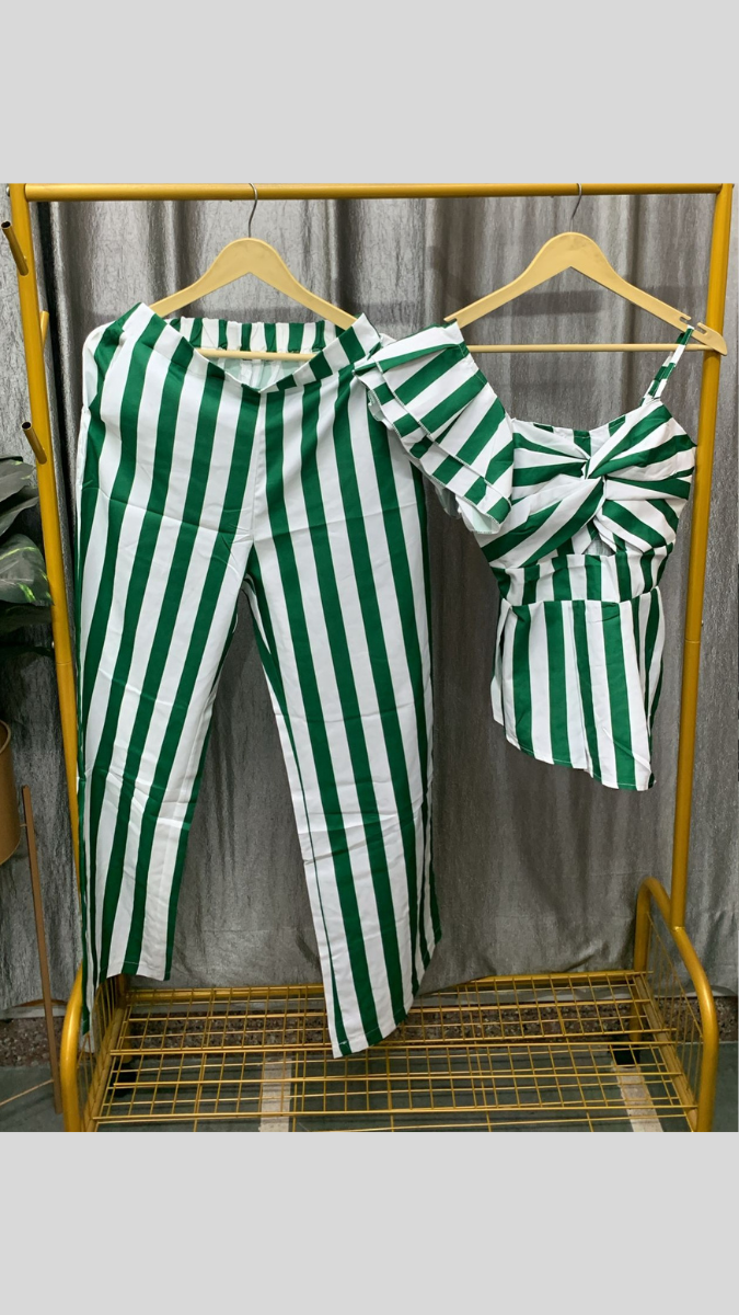 White Line One Shoulder Ruffle Peplum Top With Pant Coord Set FC2494