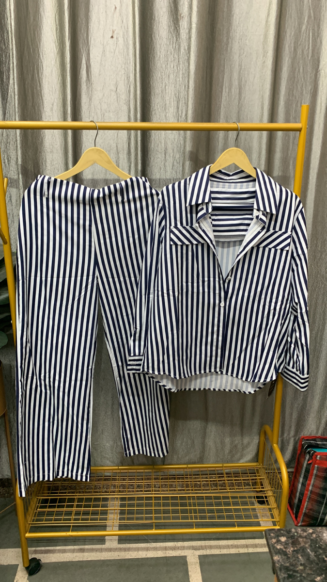 White Lined Shirt And Pant 3Pc Coord Set FC2479
