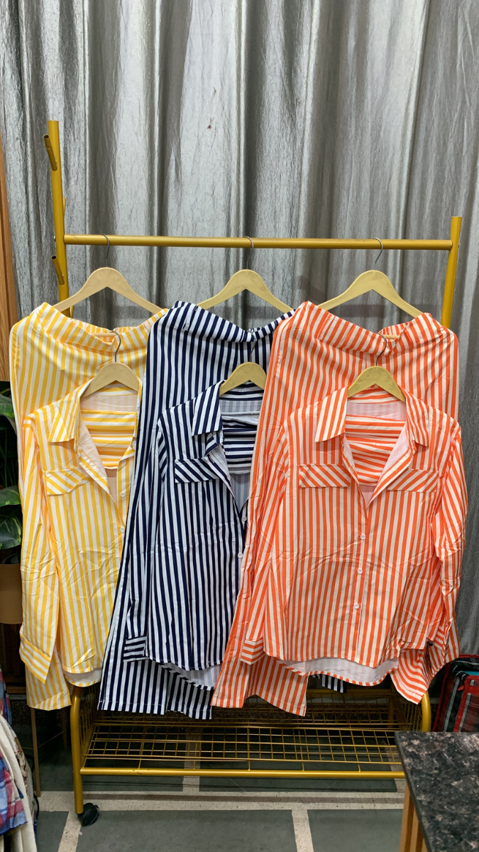 White Lined Shirt And Pant 3Pc Coord Set FC2479