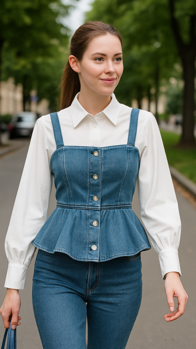 White Shirt With Denim Corset FC1473