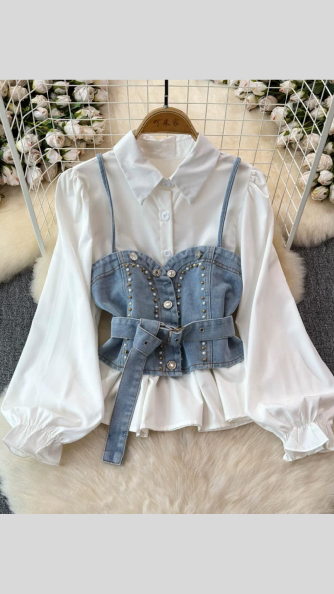 White Shirt With Denim Corset FC1473