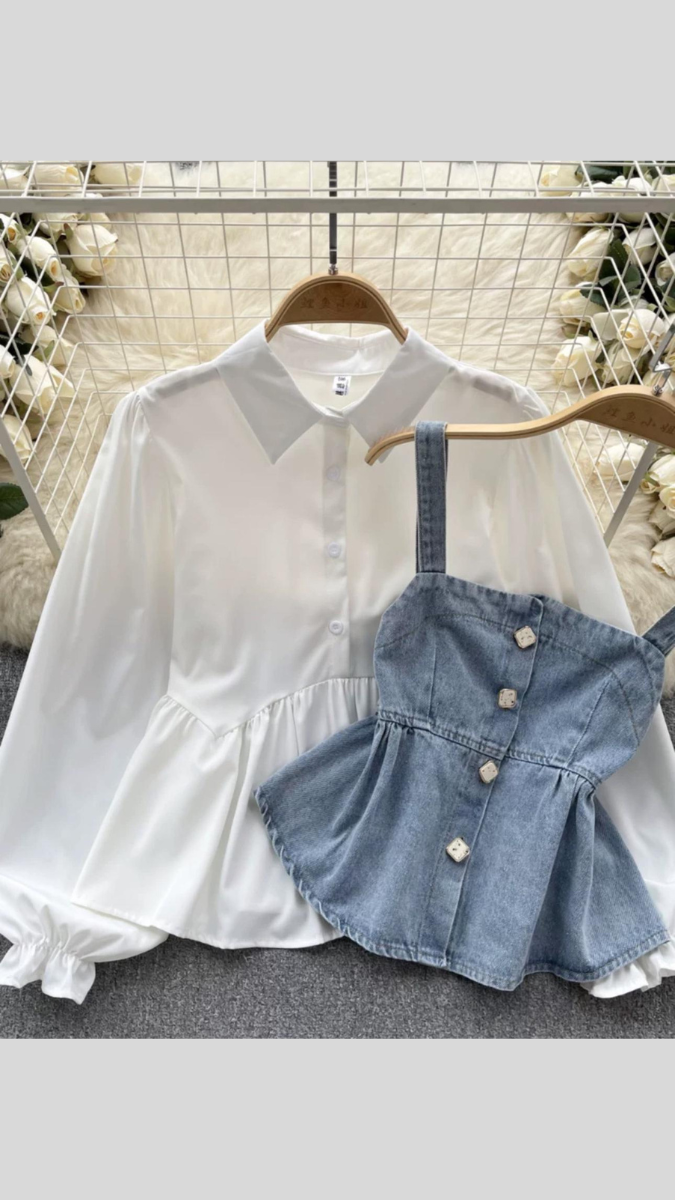 White Shirt With Denim Corset FC1473