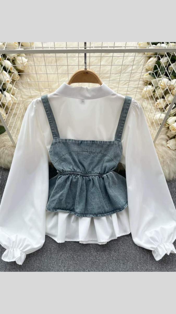 White Shirt With Denim Corset FC1473