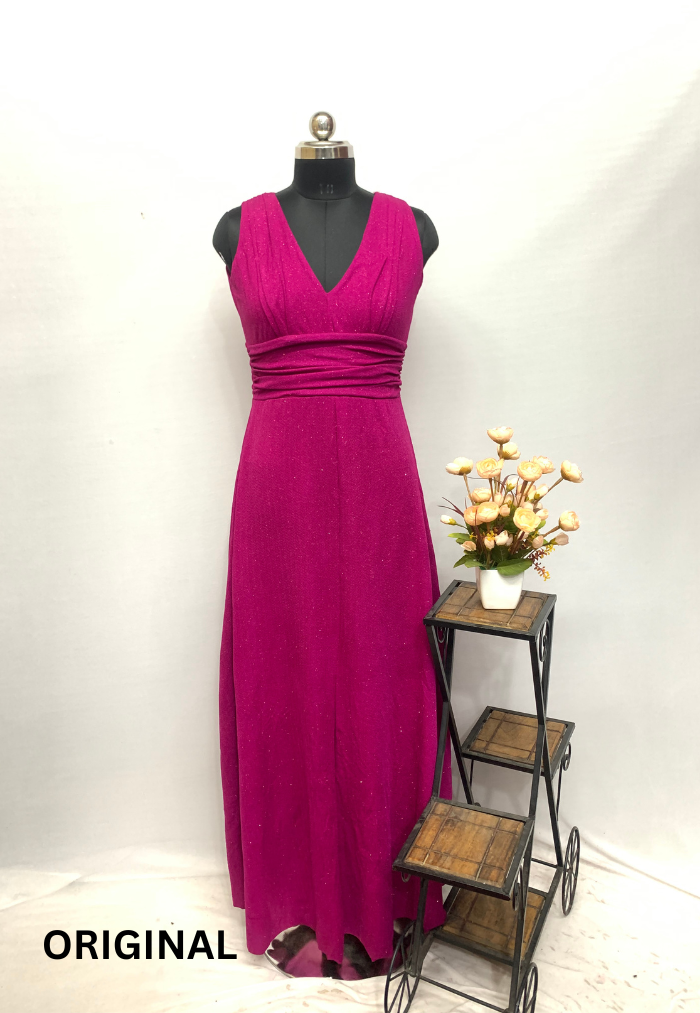 Wine Color V Neck Dress