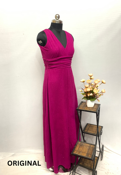 Wine Color V Neck Dress