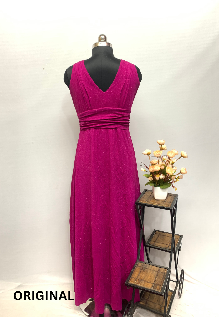 Wine Color V Neck Dress