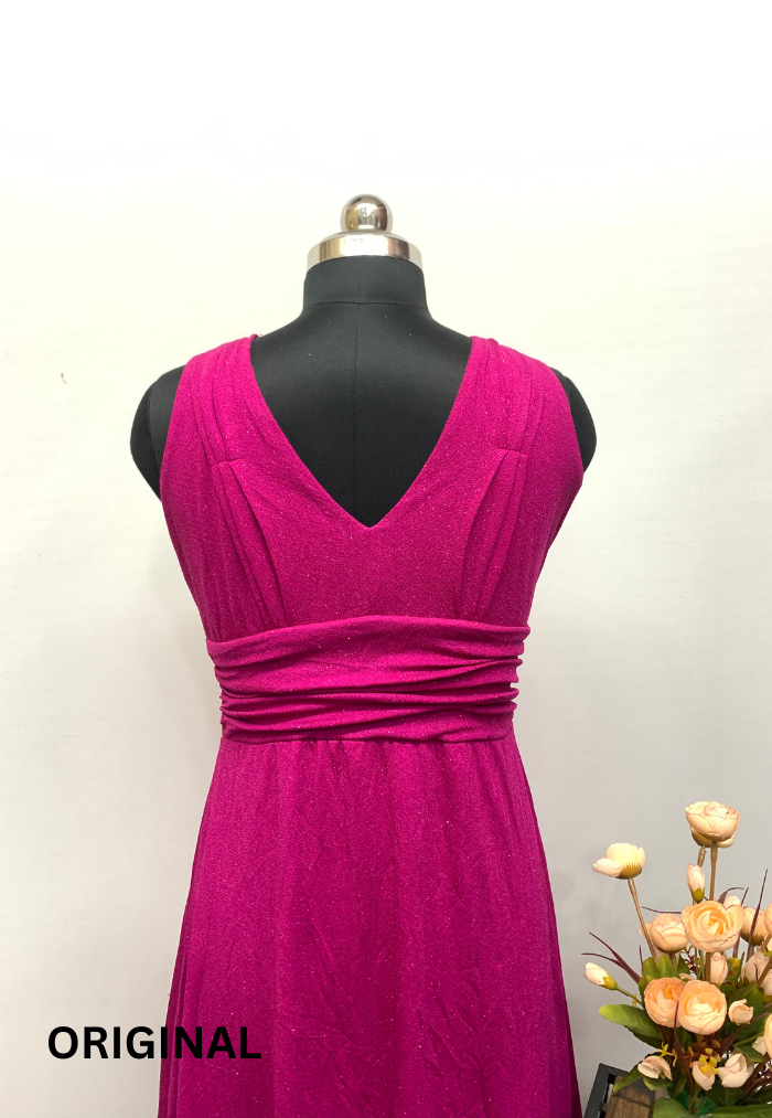 Wine Color V Neck Dress