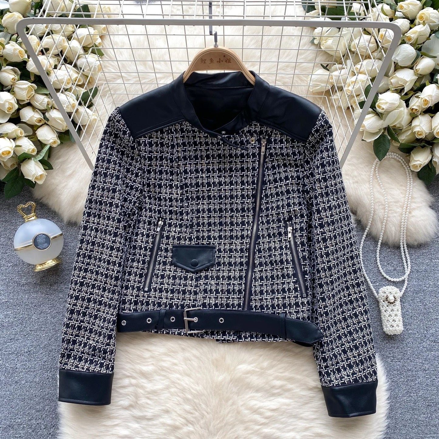 Winter  Stylish Check Pattern Black Jacket