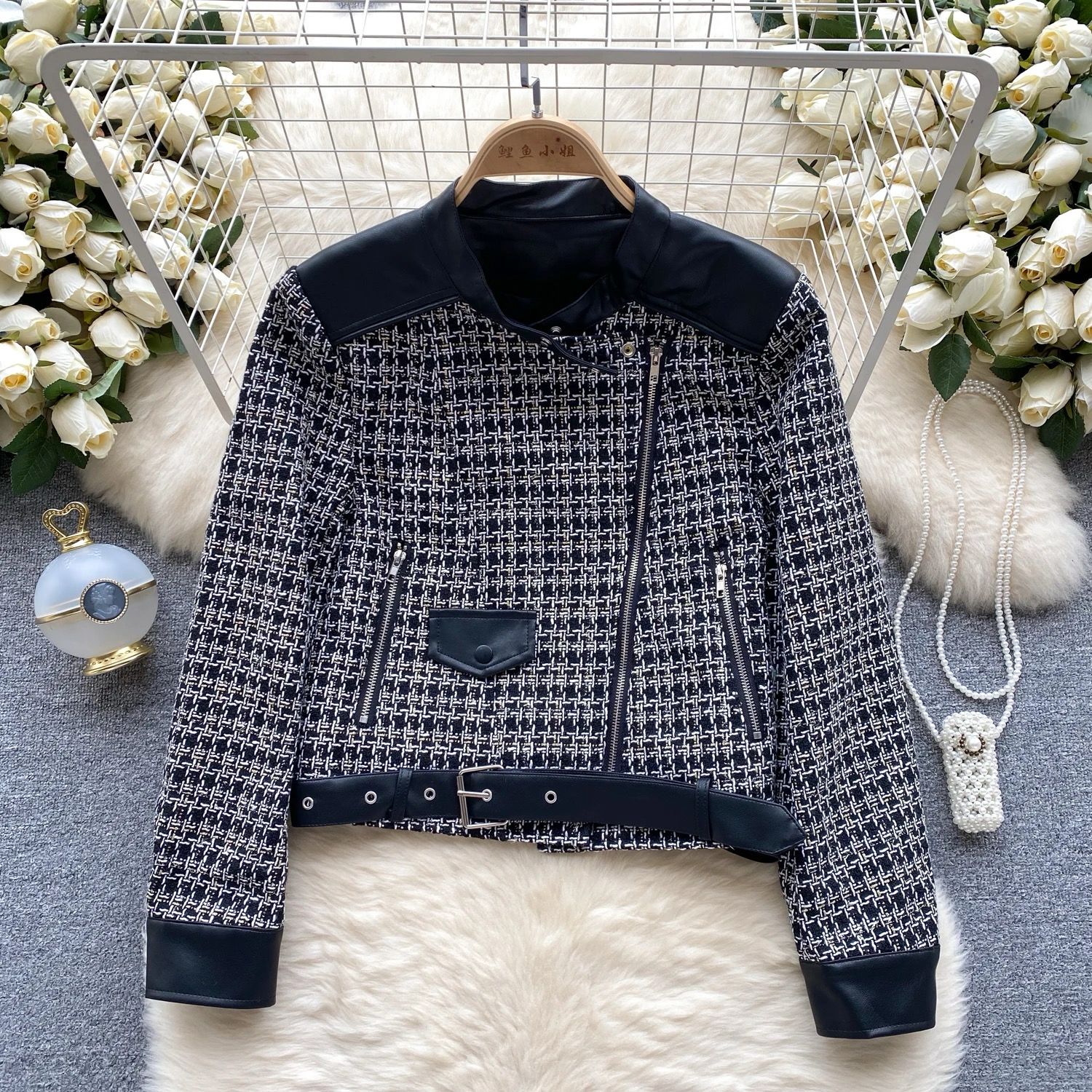 Winter  Stylish Check Pattern Black Jacket