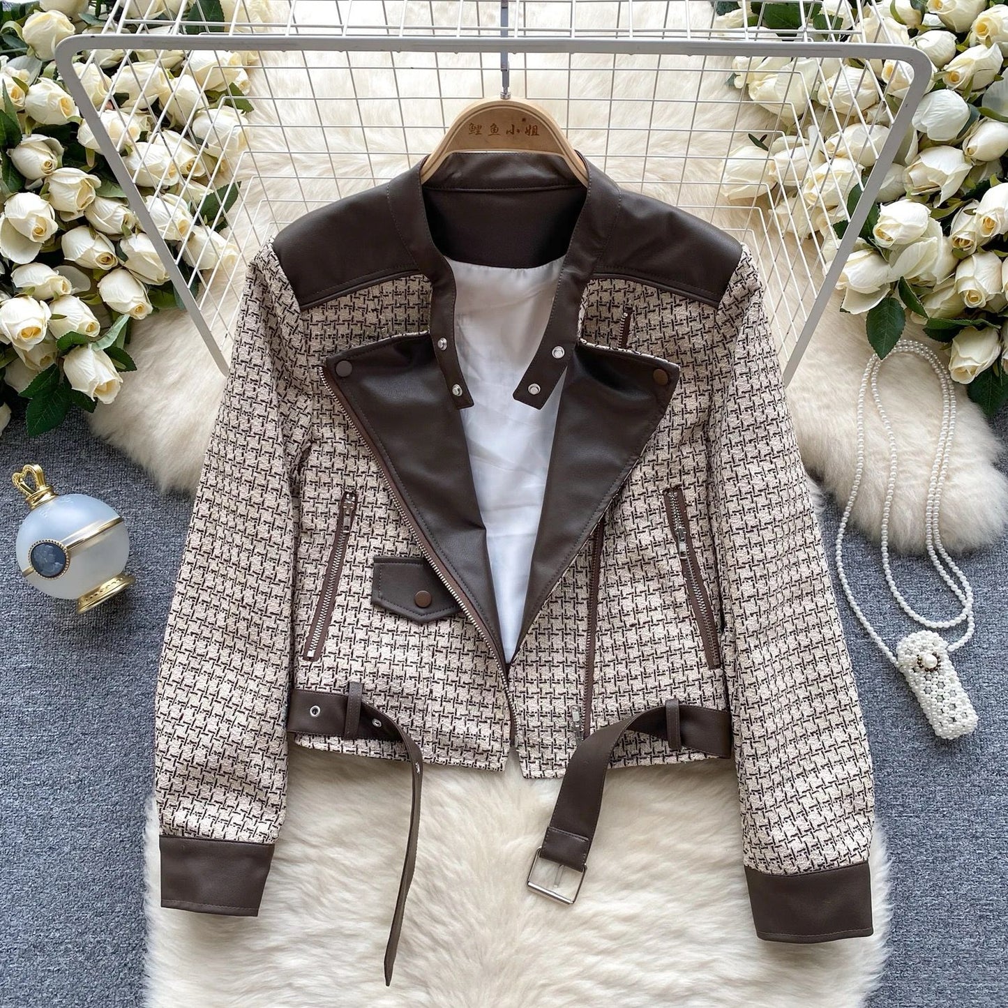 Winter  Stylish Check Pattern Brown Jacket