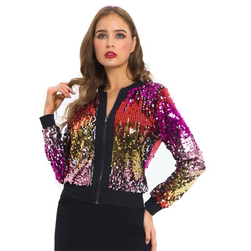 Amazon.com: Jackets for Women Zip Up Sequin Bomber Jacket Women's Jackets  (Color : Multicolor, Size : Small) : Clothing, Shoes & Jewelry