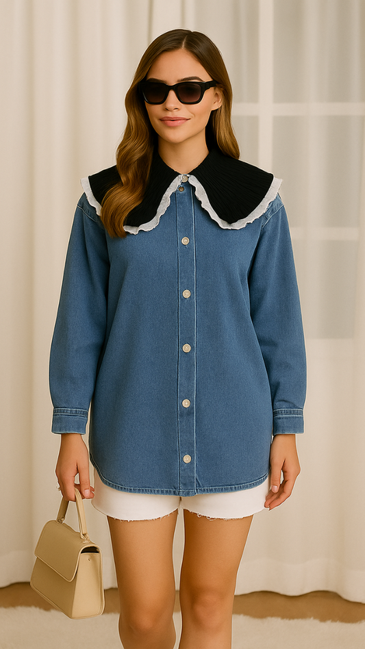 Woolen Collar Denim Shirt FC1564
