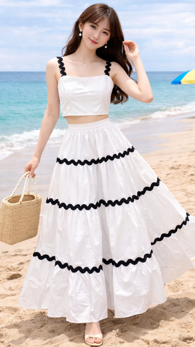 Zic Zac Strap Sleeve Crop Top And Skirt Set FC2402