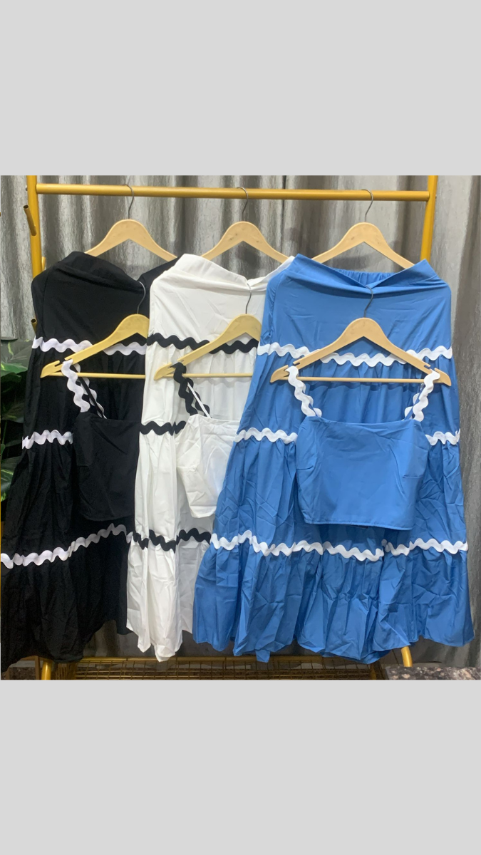 Zic Zac Strap Sleeve Crop Top And Skirt Set FC2402