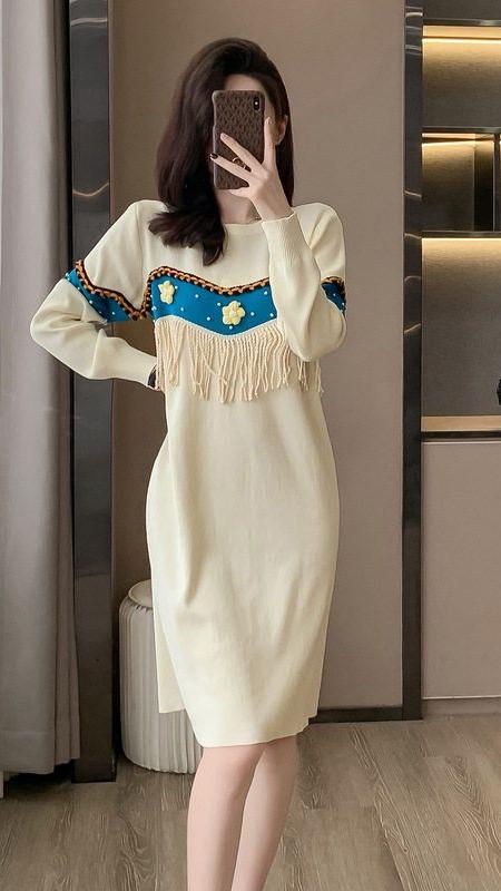 FC Ruffle Off White Woolen Dress