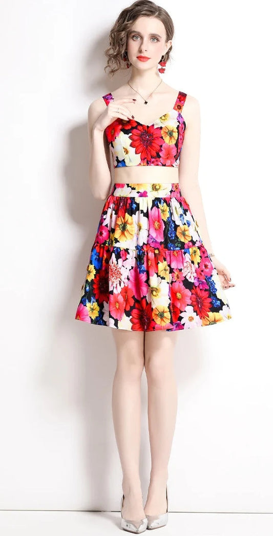 Fc Red Floral Mini Spaghetti Strap Dress