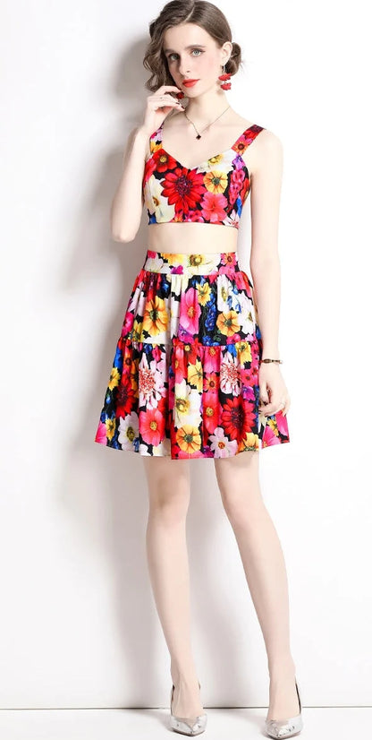 Fc Red Floral Mini Spaghetti Strap Dress