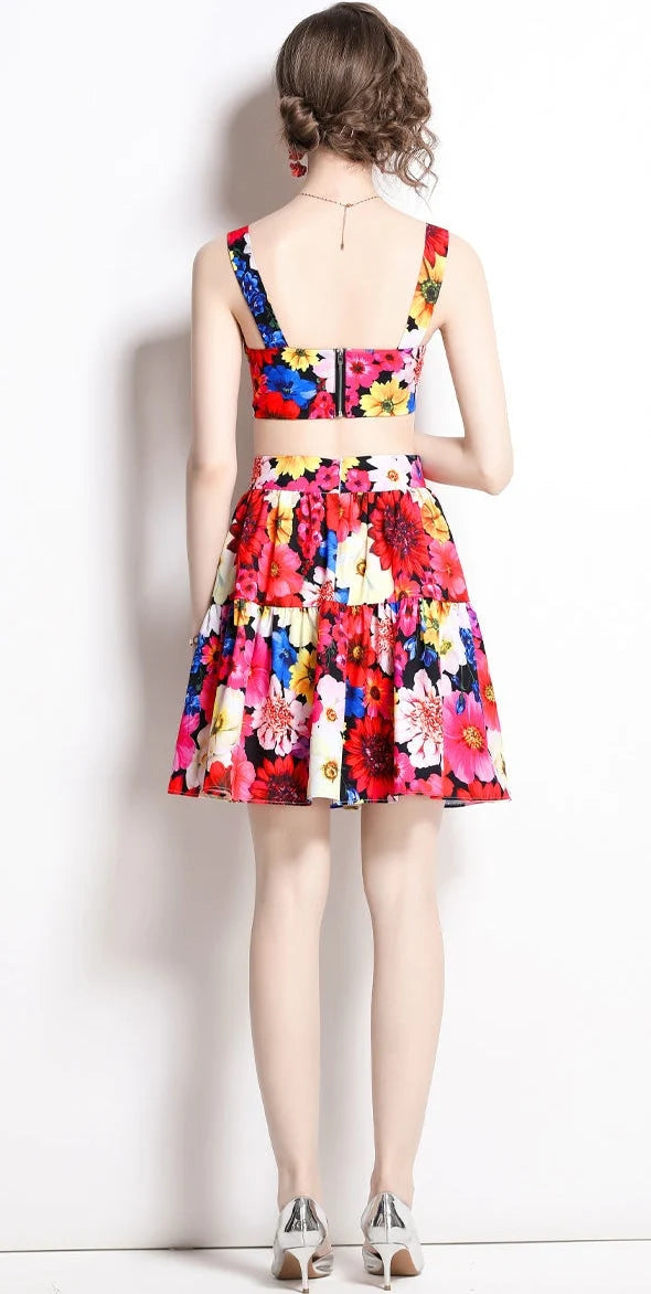 Fc Red Floral Mini Spaghetti Strap Dress